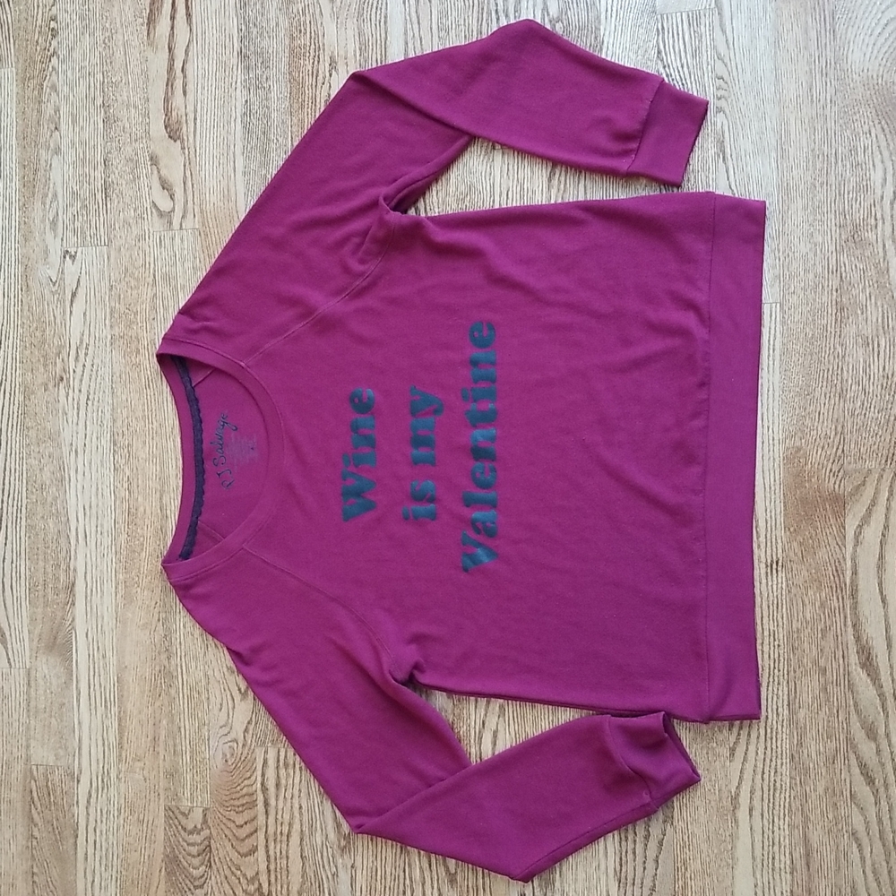 (L) P.J. Salvage Rayon Blend Humourous Wine is my Valentine Long Sleeve Cozy Top